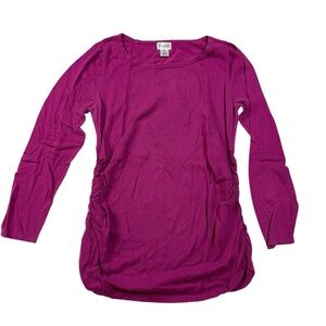 Motherhood Maternity Magenta Long Sleeve Knit Top – Ruched Sides 100% Cotton